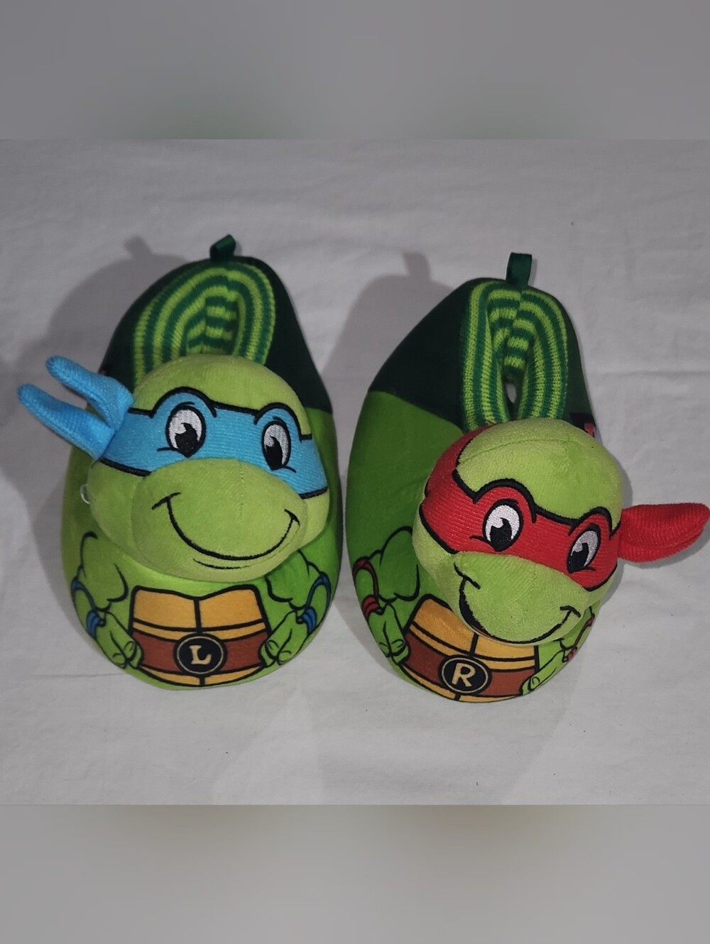 Kids Plush TMNT Slippers - Green with Blue & Red Masks Size Toddler 11/12